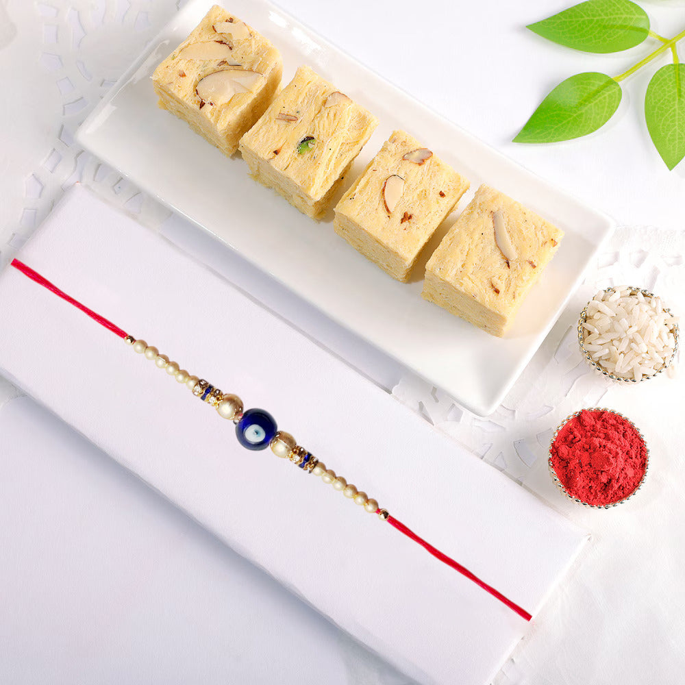 Tradition Twosome Rakhi Combo with Desi Ghee Laddoo, Soan Papdi & Kaju Katli 200 gm