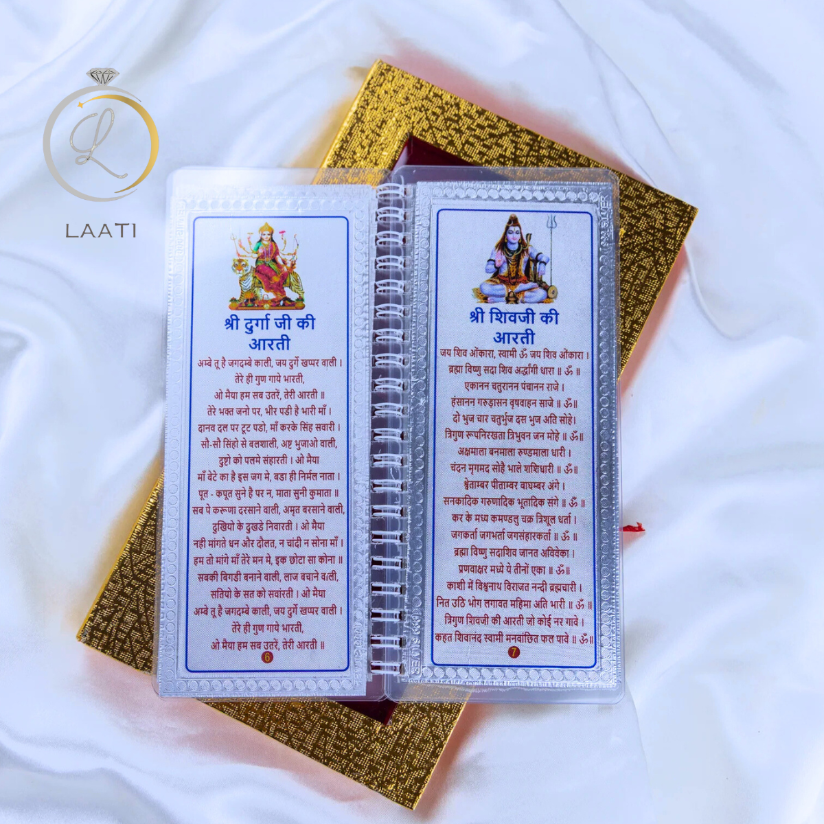 Aarti Sangrah Book – Pure Silver Pages | 9 Devi Devata Aarti Collection | Premium Velvet Gift Box | Laati