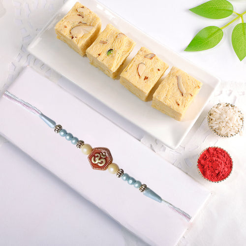 Complete Celebration Rakhi Combo with Desi Ghee Laddoo, Soan Papdi & Kaju Katli 200 gm