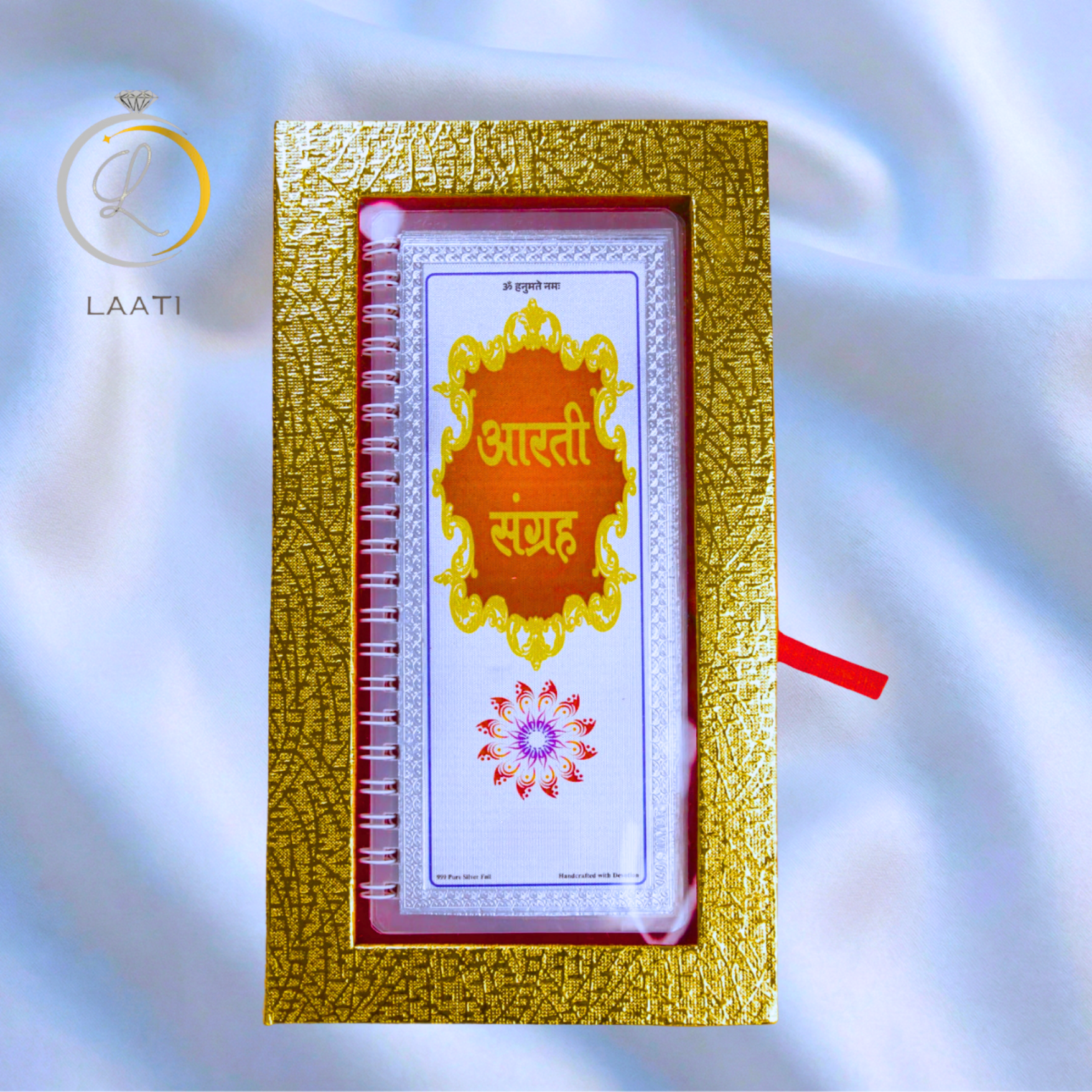 Aarti Sangrah Book – Pure Silver Pages | 9 Devi Devata Aarti Collection | Premium Velvet Gift Box | Laati