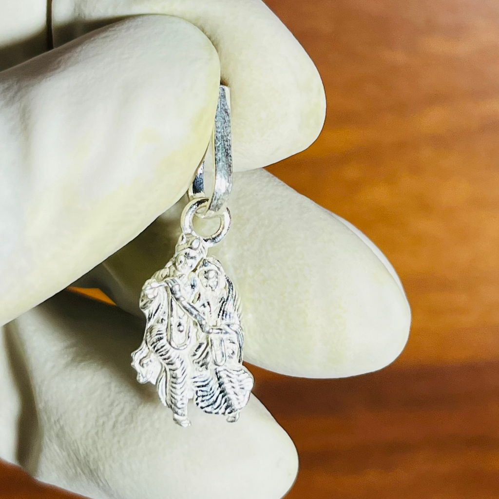 . 💞 Radha Krishna Miniature Pendant – 925 Pure Silver | Compact Devotional Charm