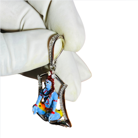 🕉️ Mahadev Meditation Pendant 925 Hallmarked Silver | Hand-Painted Idol | CZ Diamond Frame
