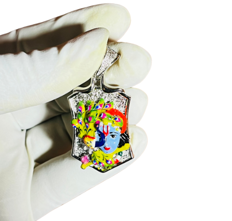 💞 Radha Krishna Face Pendant – 925 Pure Silver | Enamel Artwork with CZ Base