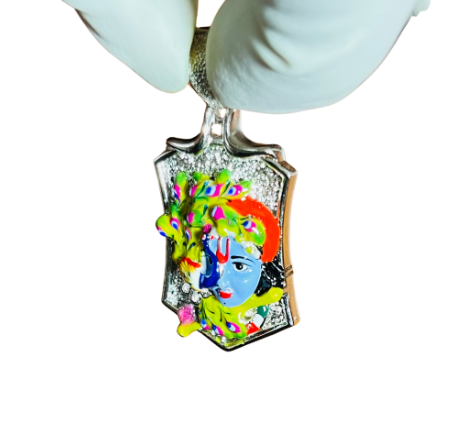 💞 Radha Krishna Face Pendant – 925 Pure Silver | Enamel Artwork with CZ Base