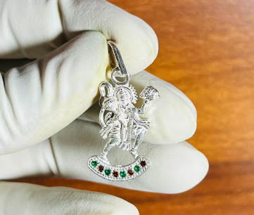 🏔️ Hanuman Sanjeevani Pendant – Pure Silver | Dynamic Pose with Tricolor Stonework