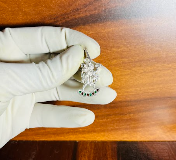 🏔️ Hanuman Sanjeevani Pendant – Pure Silver | Dynamic Pose with Tricolor Stonework