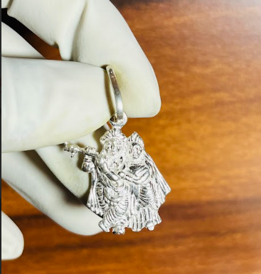 💞 Radha Krishna Flute Pendant – Pure Silver | Symbol of Eternal Love & Devotion