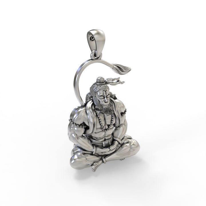 🙏 Hanuman Dhyan Mudra Pendant – 925 Pure Silver | Divine Strength in Every Detail