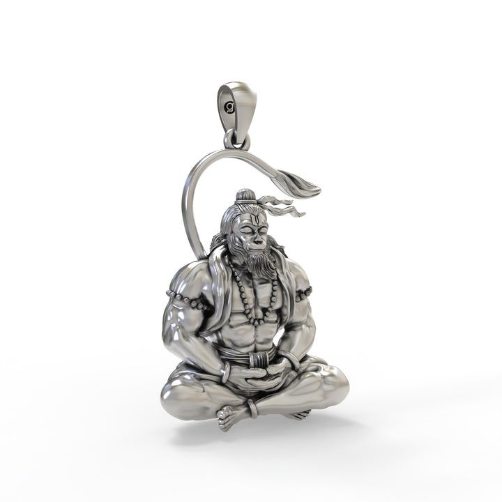 🙏 Hanuman Dhyan Mudra Pendant – 925 Pure Silver | Divine Strength in Every Detail