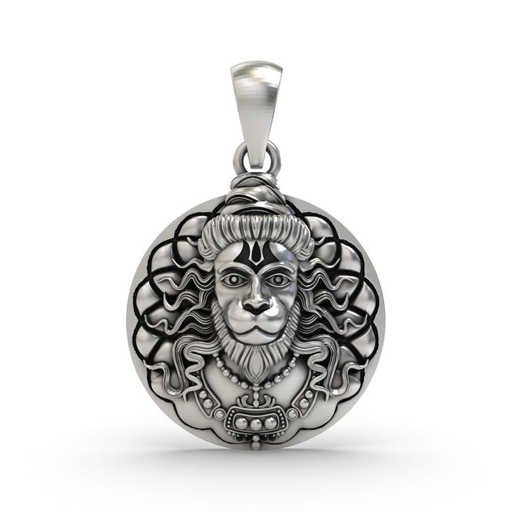 🔱 Hanuman Maharaj Divine Face Pendant – 925 Pure Silver | Circular Radiance Edition