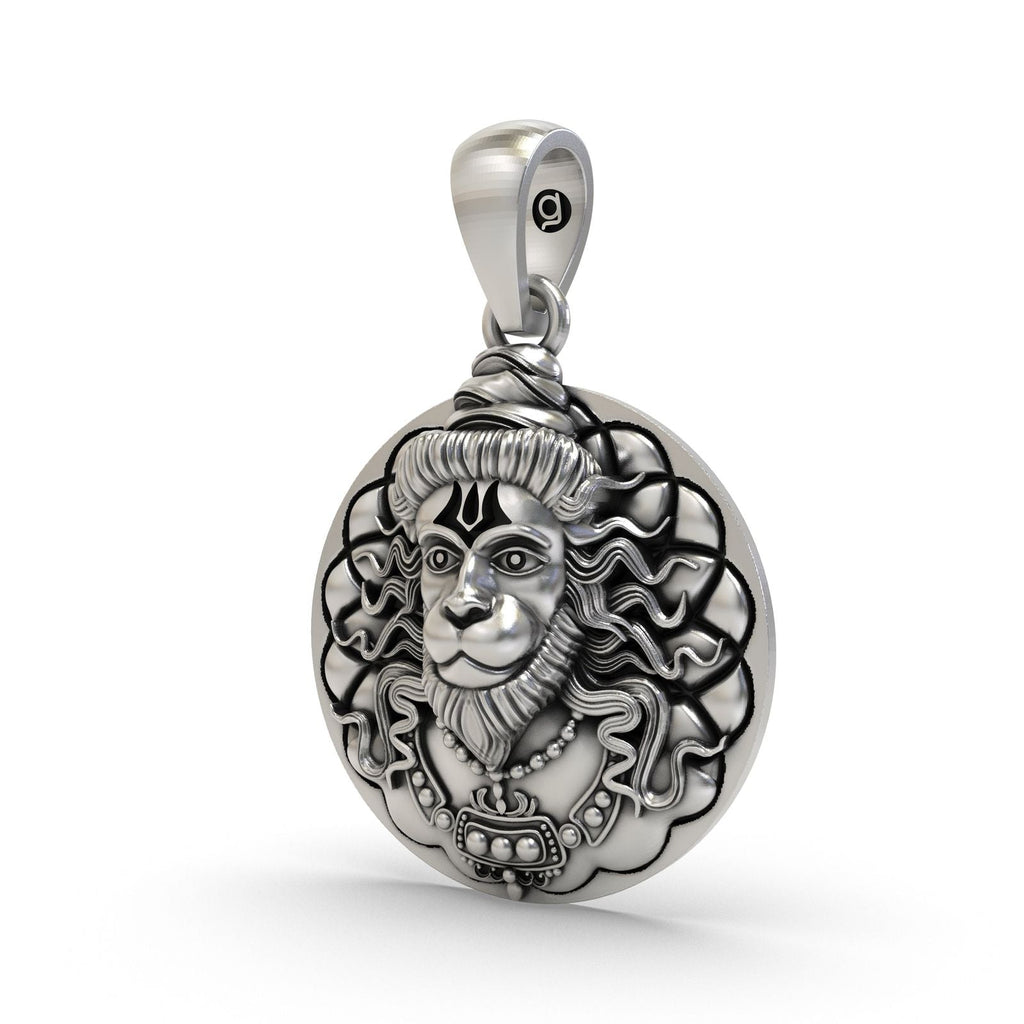 🔱 Hanuman Maharaj Divine Face Pendant – 925 Pure Silver | Circular Radiance Edition