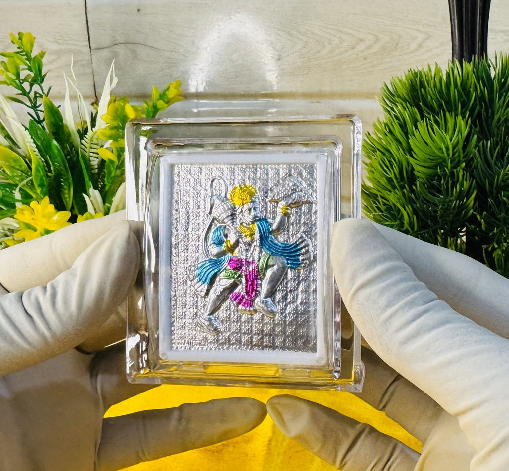 999 Silver Veer Hanuman Ji Frame – Encased in Crysta