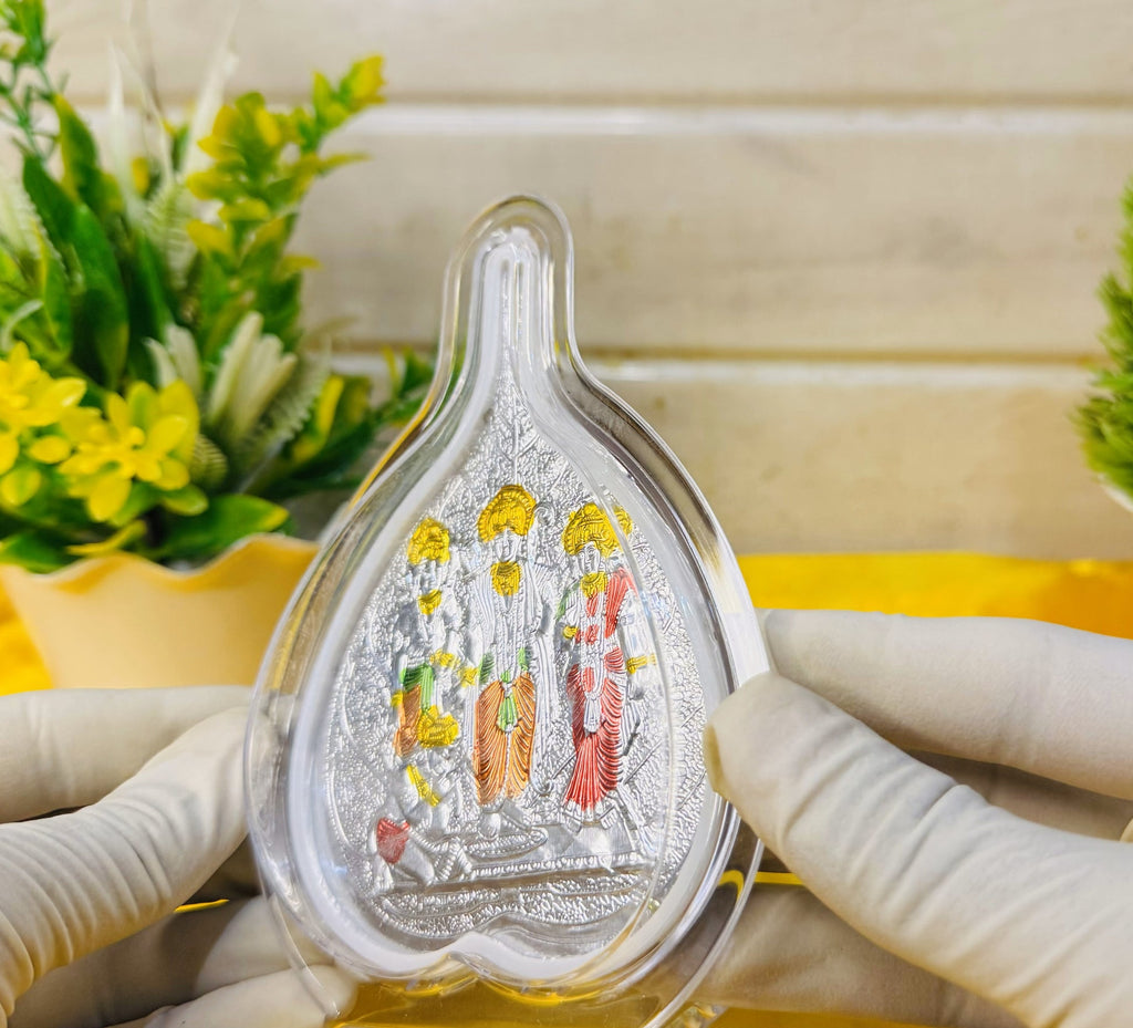 999 Silver Shree Ram Darbar Paan-Shaped Frame – Encased in Crystal