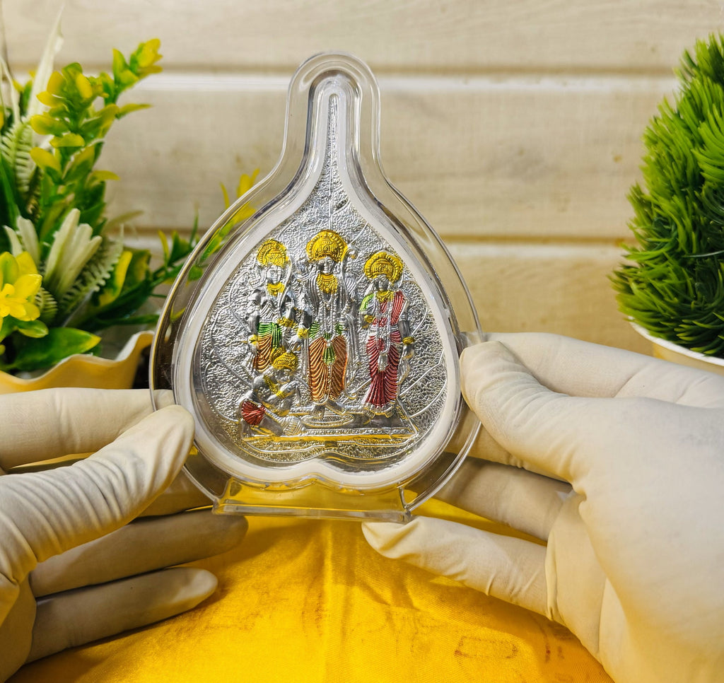 999 Silver Shree Ram Darbar Paan-Shaped Frame – Encased in Crystal