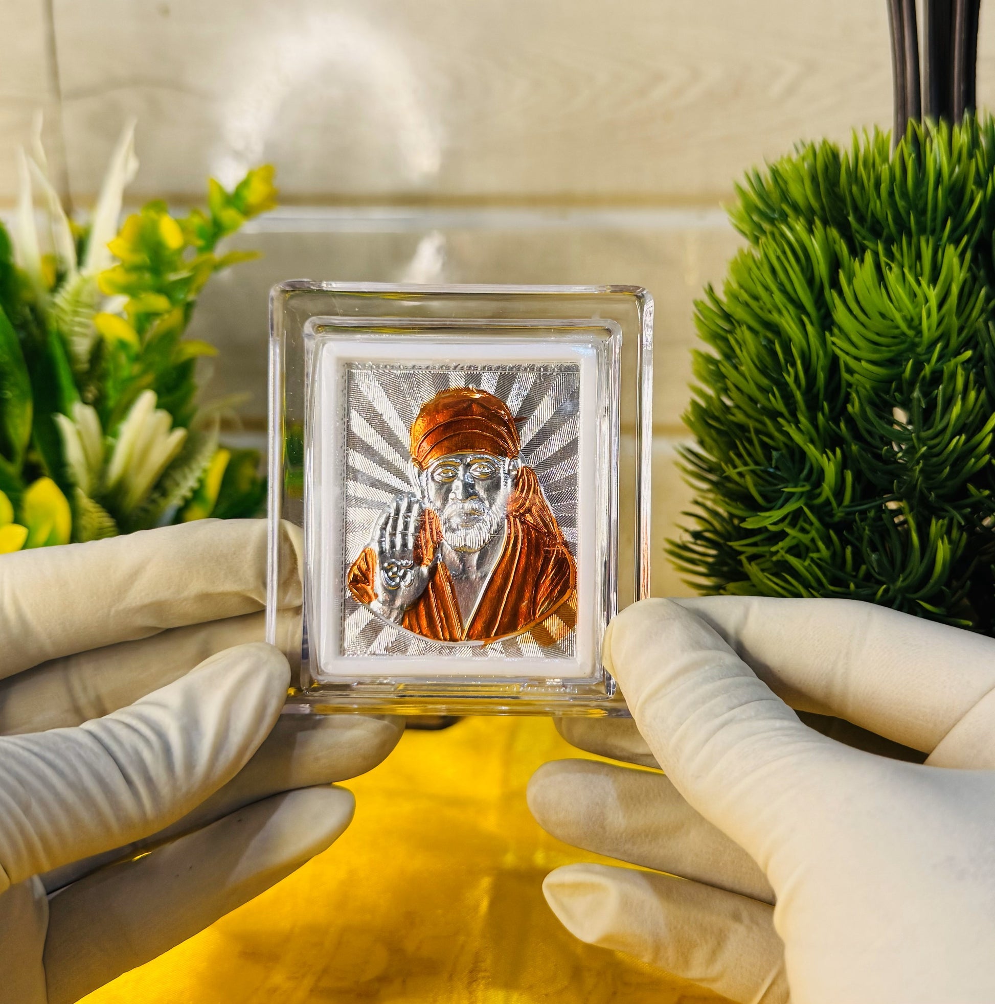 999 Silver Shirdi Sai Baba Blessings Frame – Encased in Crystal
