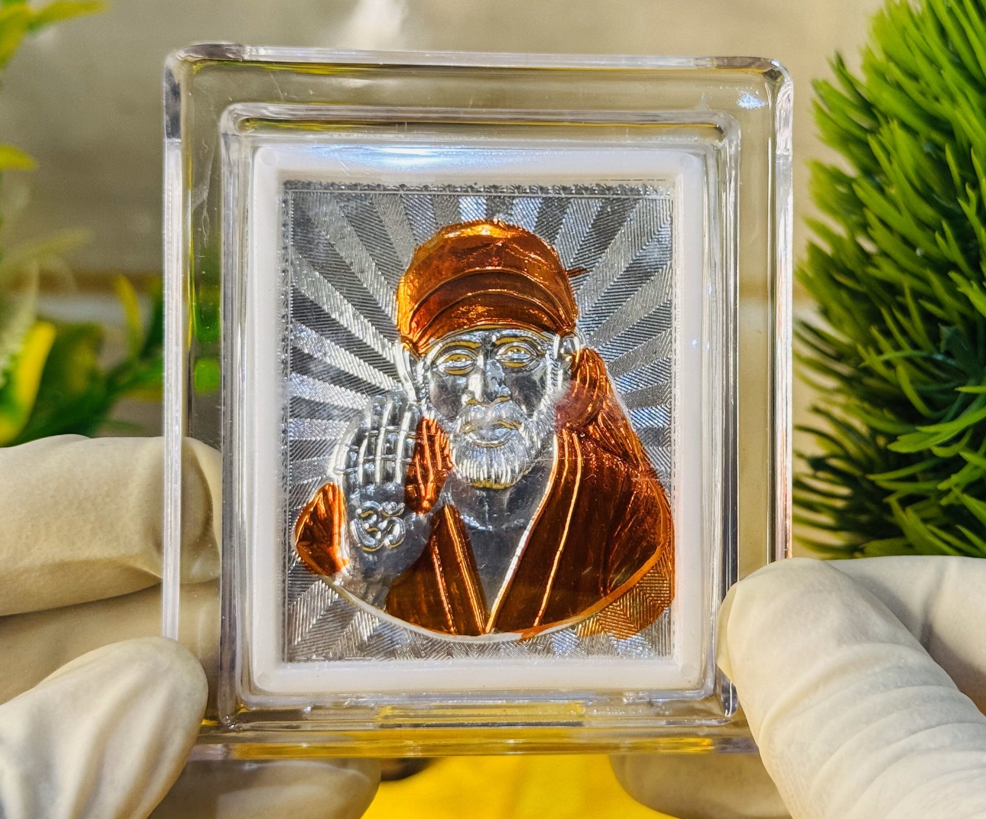 999 Silver Shirdi Sai Baba Blessings Frame – Encased in Crystal