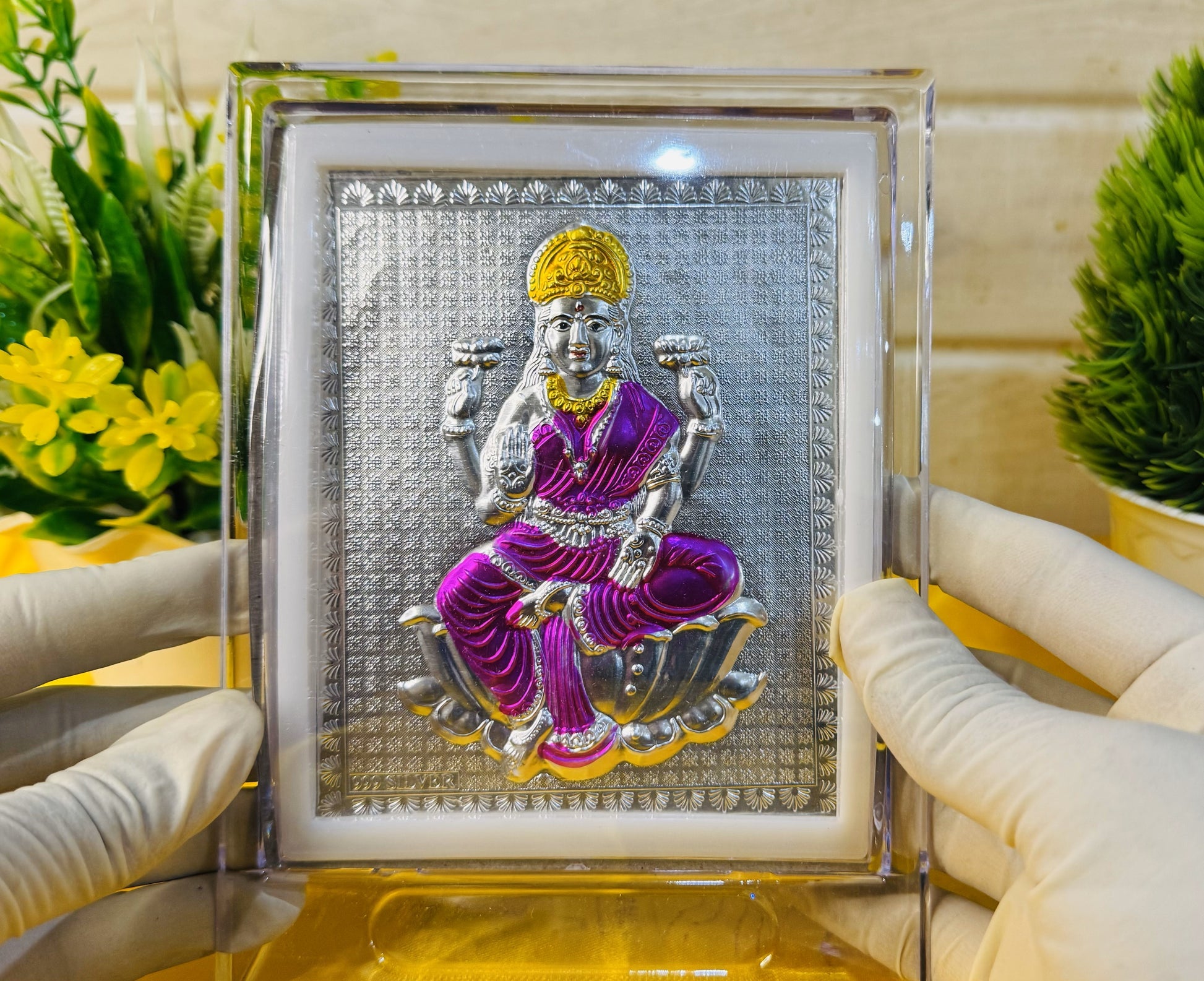 999 Silver Goddess Saraswati Ji Frame – Encased in Crystal