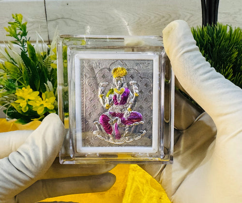 999 Silver Goddess Saraswati Ji Divine Frame – Encased in Crystal