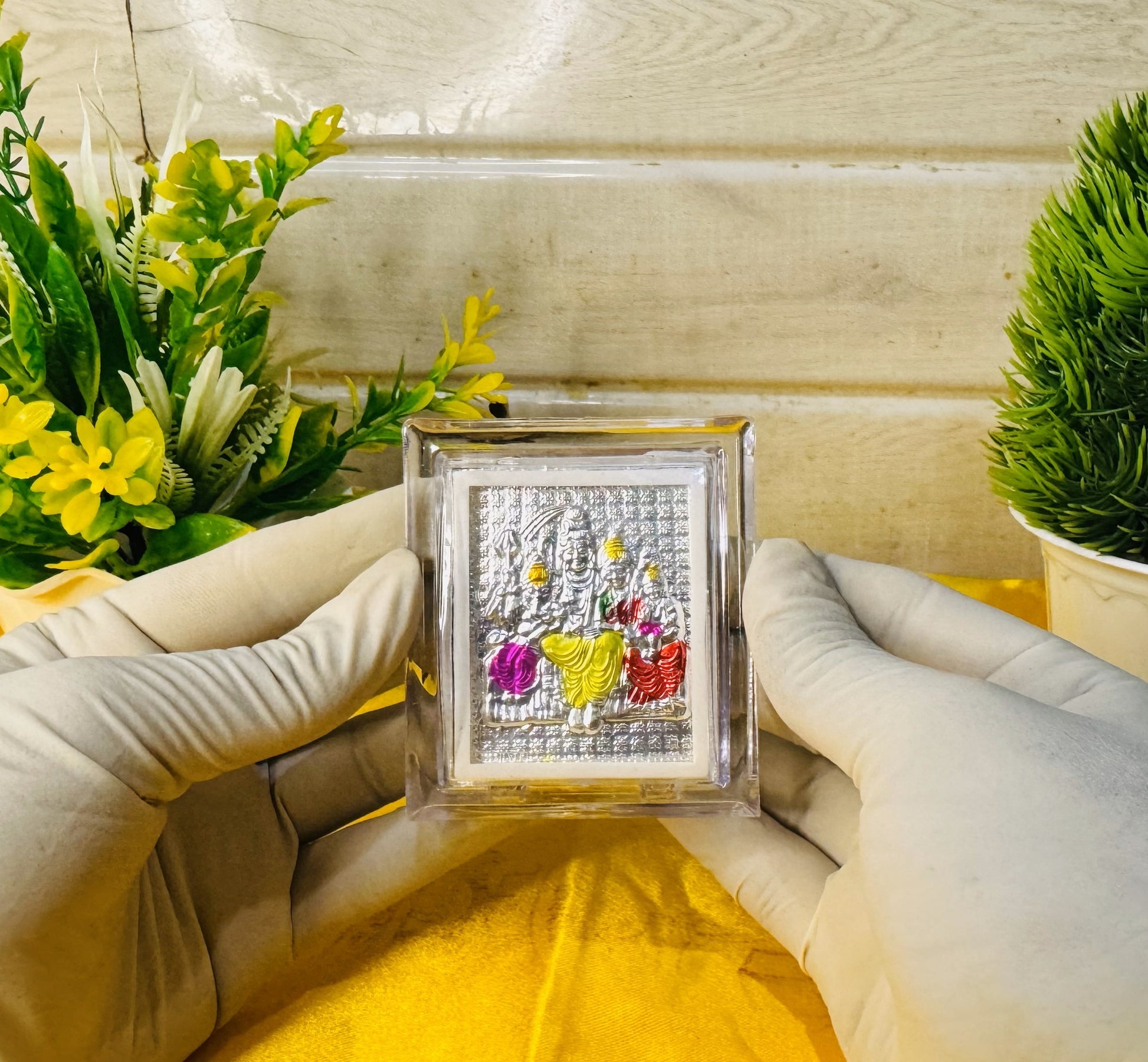 999 Silver Shiv Parivar Divine Frame – Encased in Crystal